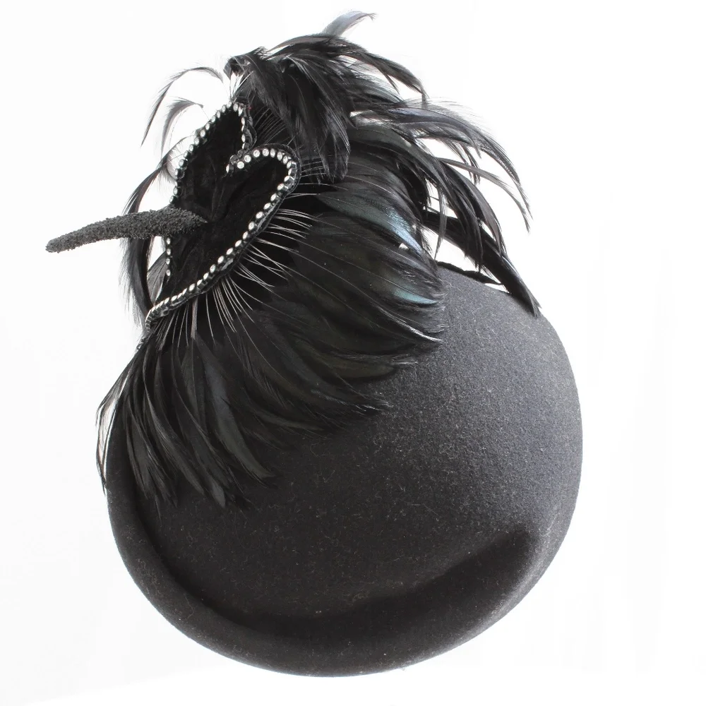 Jack McConnell Hat Wool & Feather Clochette Vintage Fascinator Designer HTF Rare - Picture 4 of 7